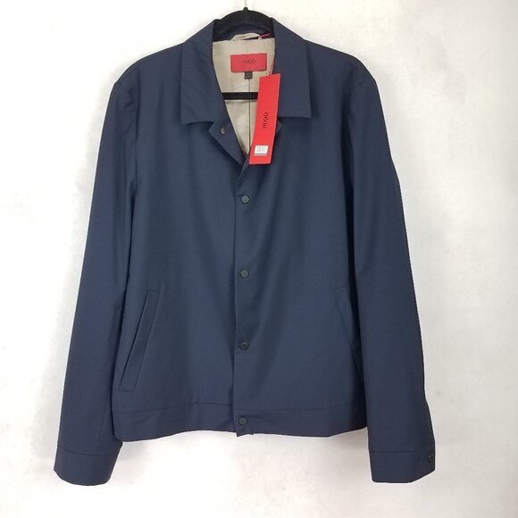 NEW HUGO Hugo Boss Size 42R Infinity Flex Snap Front Jacket in Navy Blue